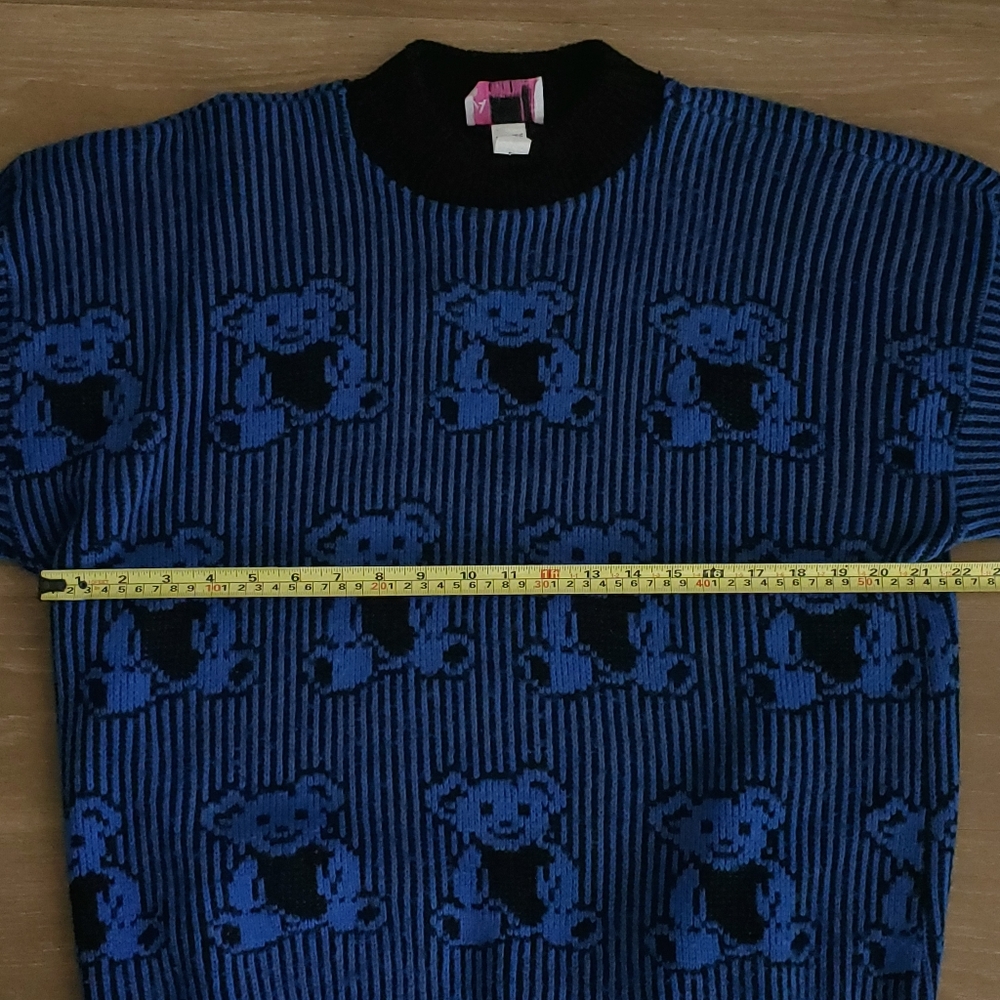 Vintage Adele Sweater Womens Large Blue Teddy Bear All Over Pullover 80s 90s USA - Picture 6 of 6